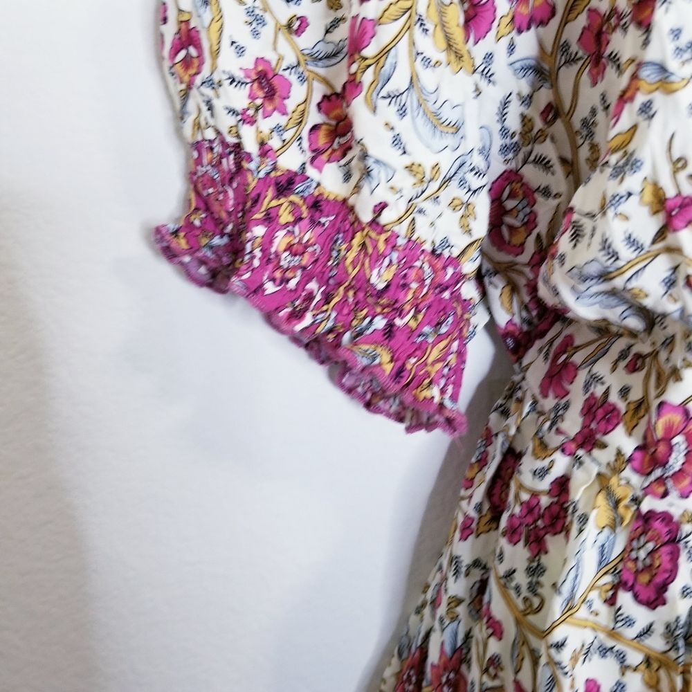 Blooomchic Bandana Print Surplice Neck Pocket Shirred Puff Sleeve Dress … - Picture 6 of 10
